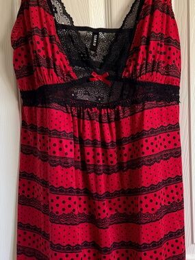 torrid Red and Black Polka Dot Lace-Trim Chemise